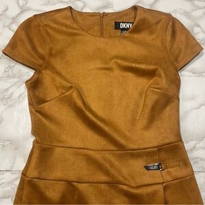 DKNY Faux Suede Sheath Dress in Brown